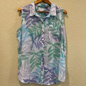 Liz Claiborne Sheer Sleeveless Button Up. Women’s Size XL.